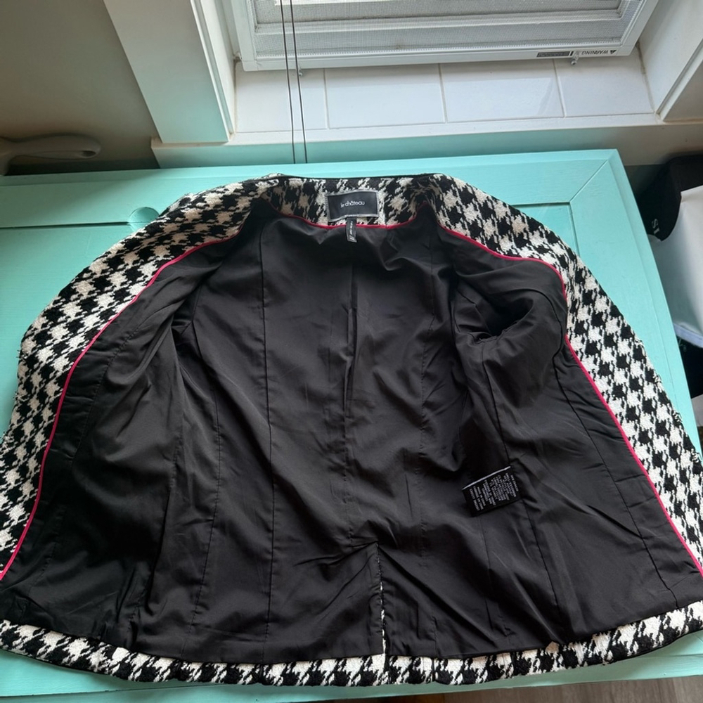 Le Chateau Black White and Gold Houndstooth Blazer Women’s XXS - Picture 10 of 15